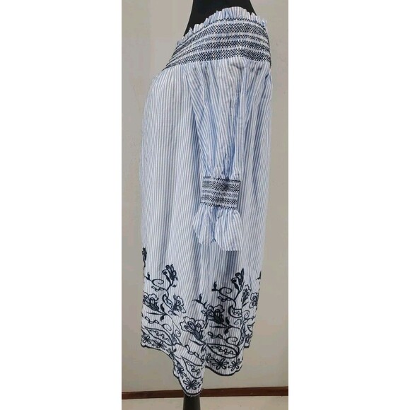 Preppy Traditional Seersucker Off the Shoulder Dress | NWT Altar'd State Small - Picture 4 of 9